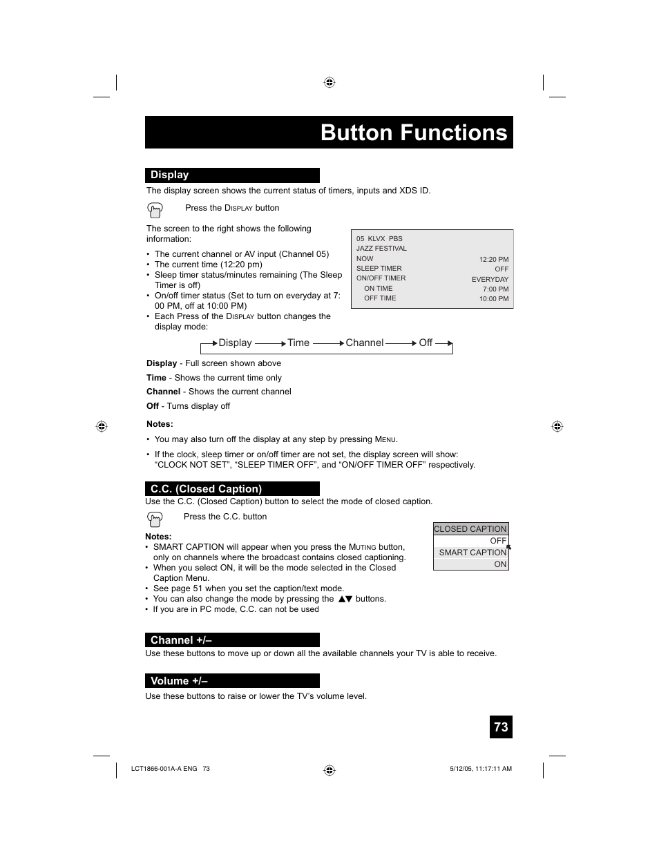 Button functions | JVC HD-52G886 User Manual | Page 73 / 100