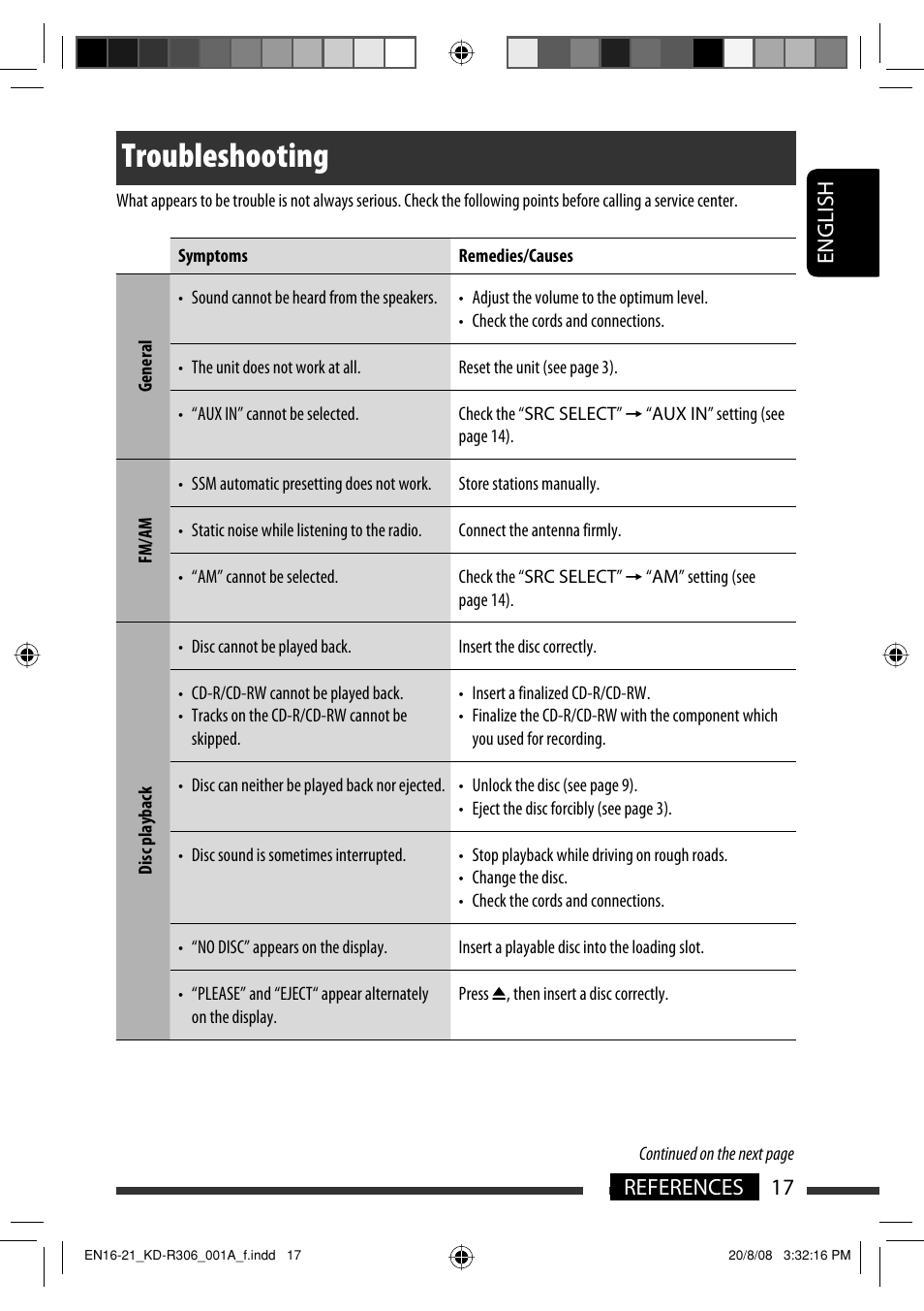 Troubleshooting, English 17 references | JVC KD-R303 User Manual | Page 111 / 148