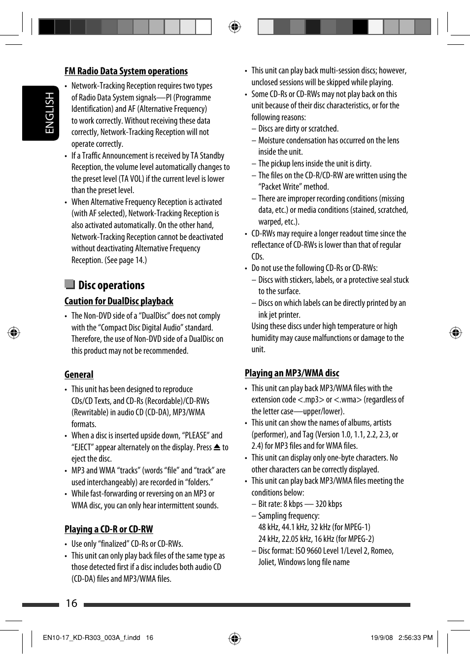 Disc operations, English 16 | JVC KD-R303 User Manual | Page 16 / 148