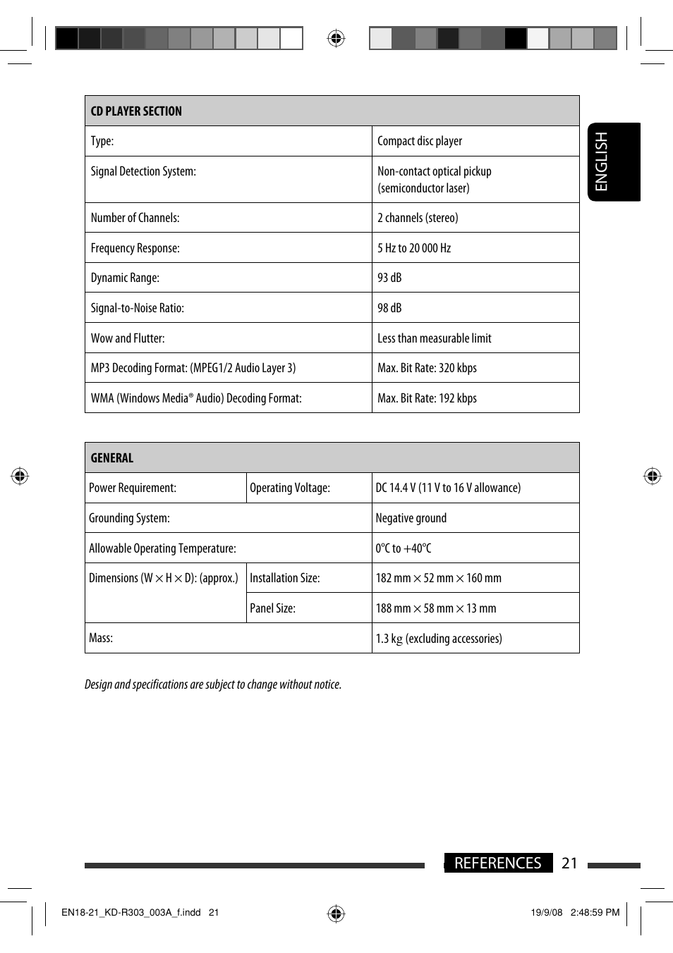 English 21 references | JVC KD-R303 User Manual | Page 21 / 148