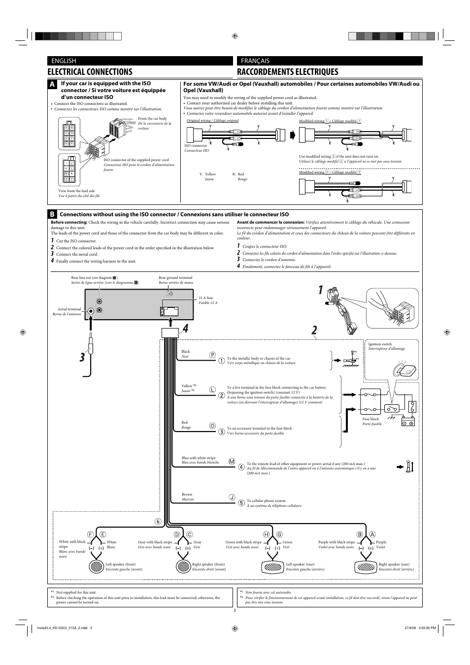 Electrical connections, Electrical connections raccordements electriques, English français | JVC KD-R303 User Manual | Page 25 / 148