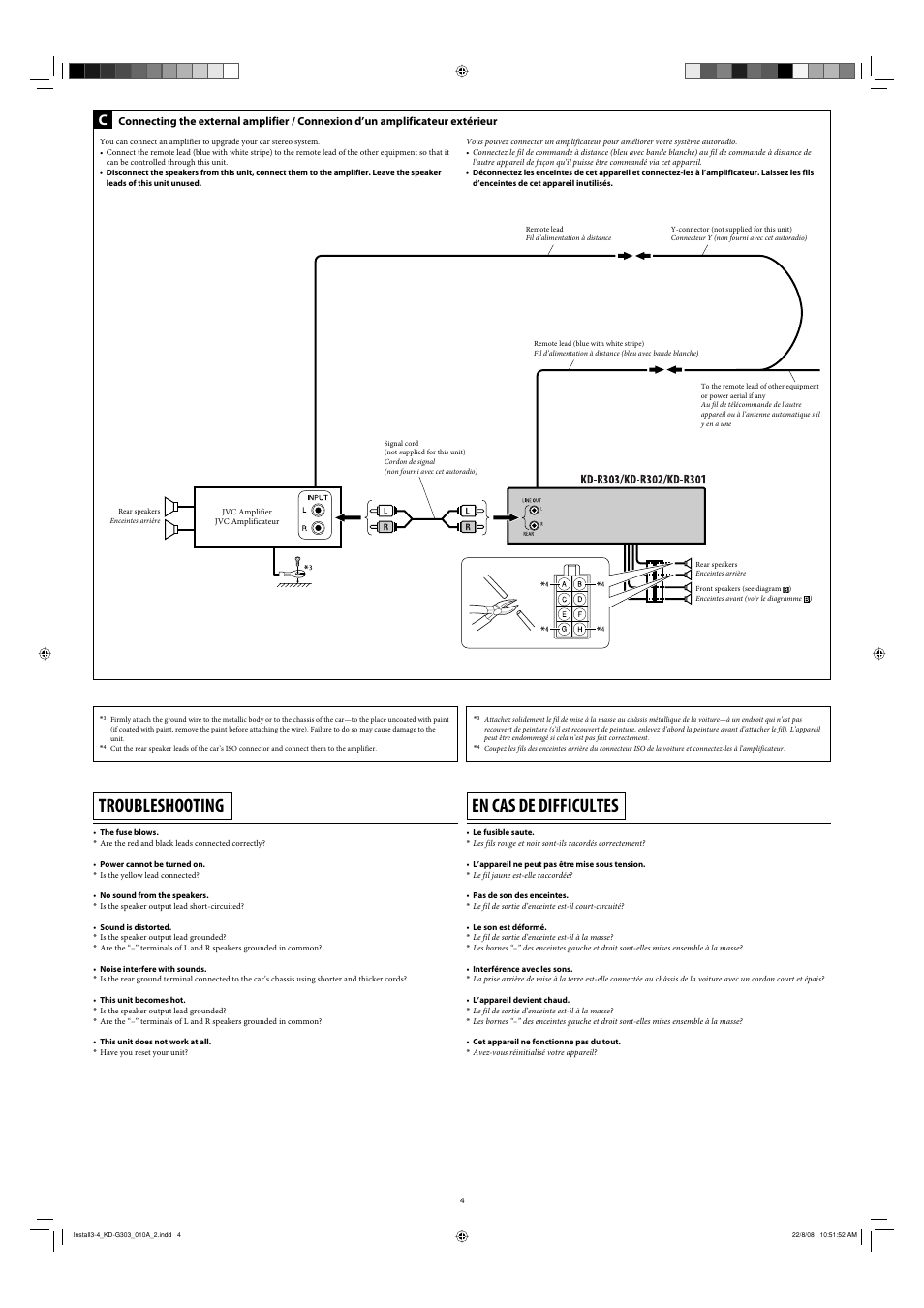 Troubleshooting, En cas de difficultes | JVC KD-R303 User Manual | Page 26 / 148