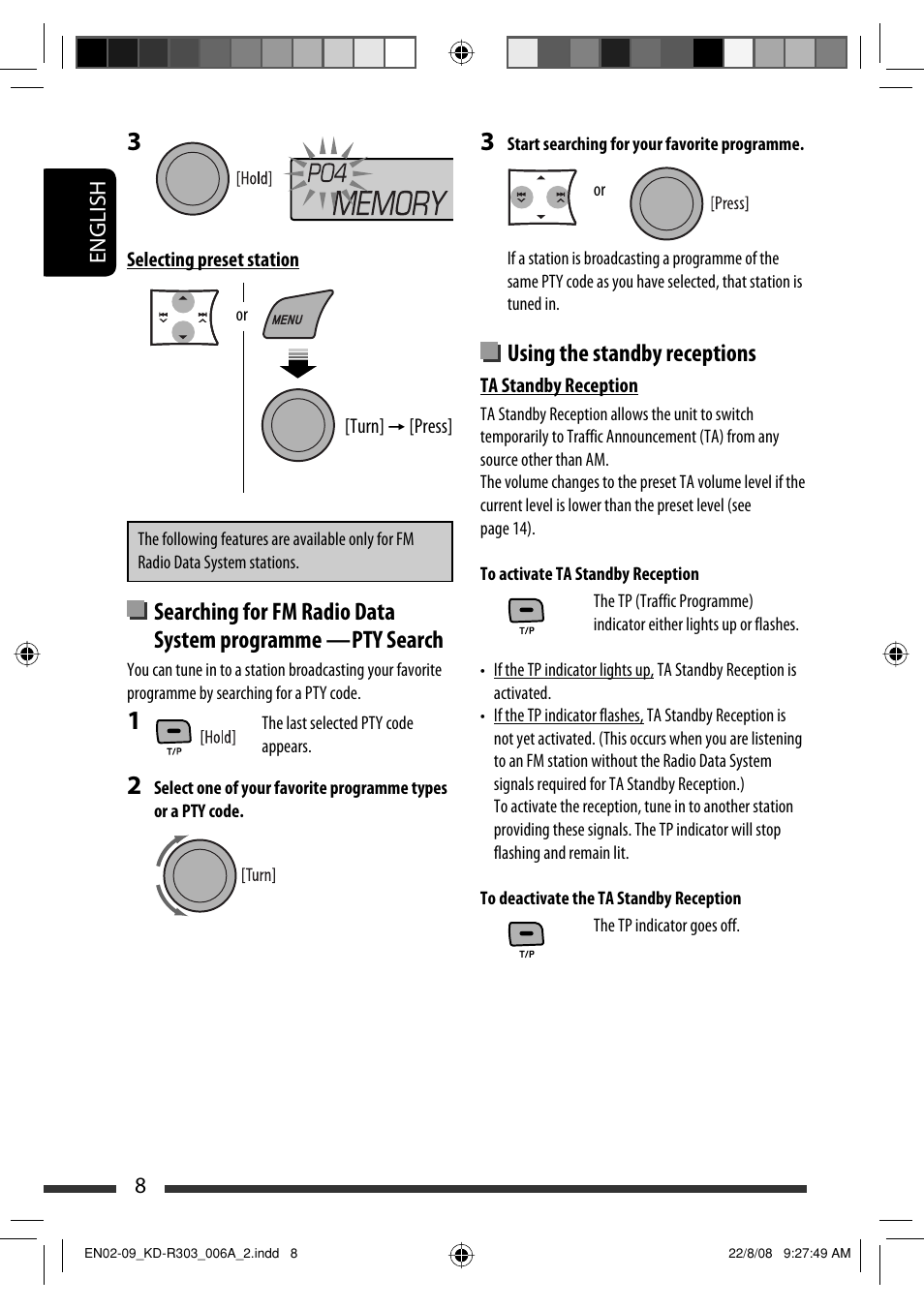 Using the standby receptions | JVC KD-R303 User Manual | Page 34 / 148