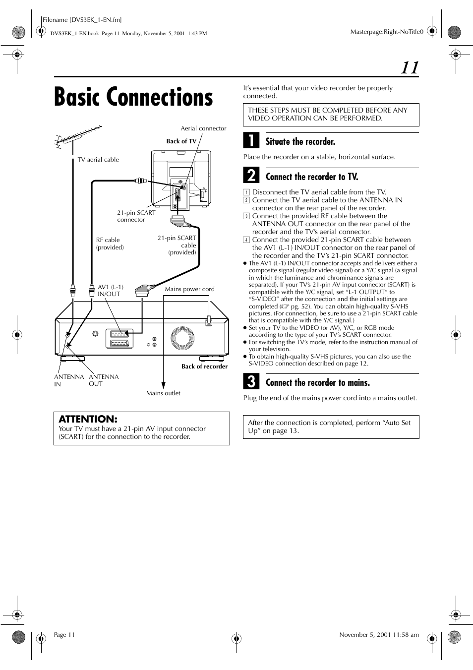 Basic connections | JVC HR-DVS3EK User Manual | Page 11 / 92