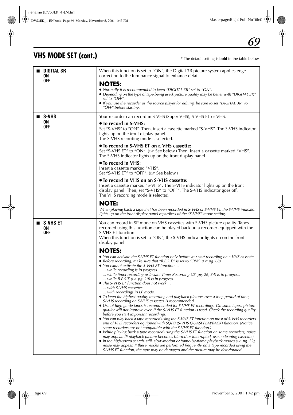 Vhs mode set (cont.) | JVC HR-DVS3EK User Manual | Page 69 / 92