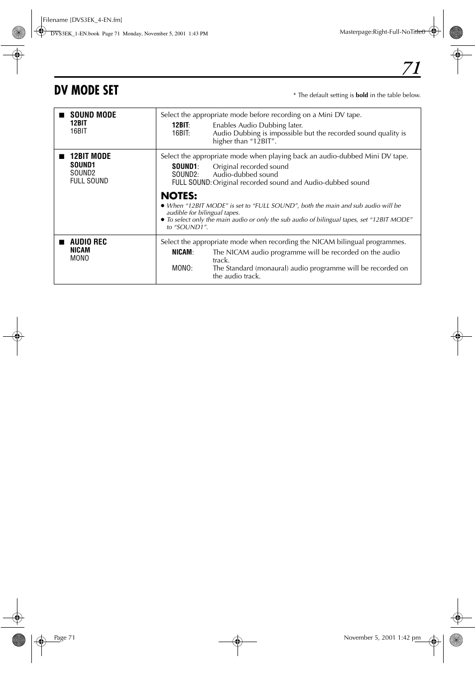 Dv mode set | JVC HR-DVS3EK User Manual | Page 71 / 92