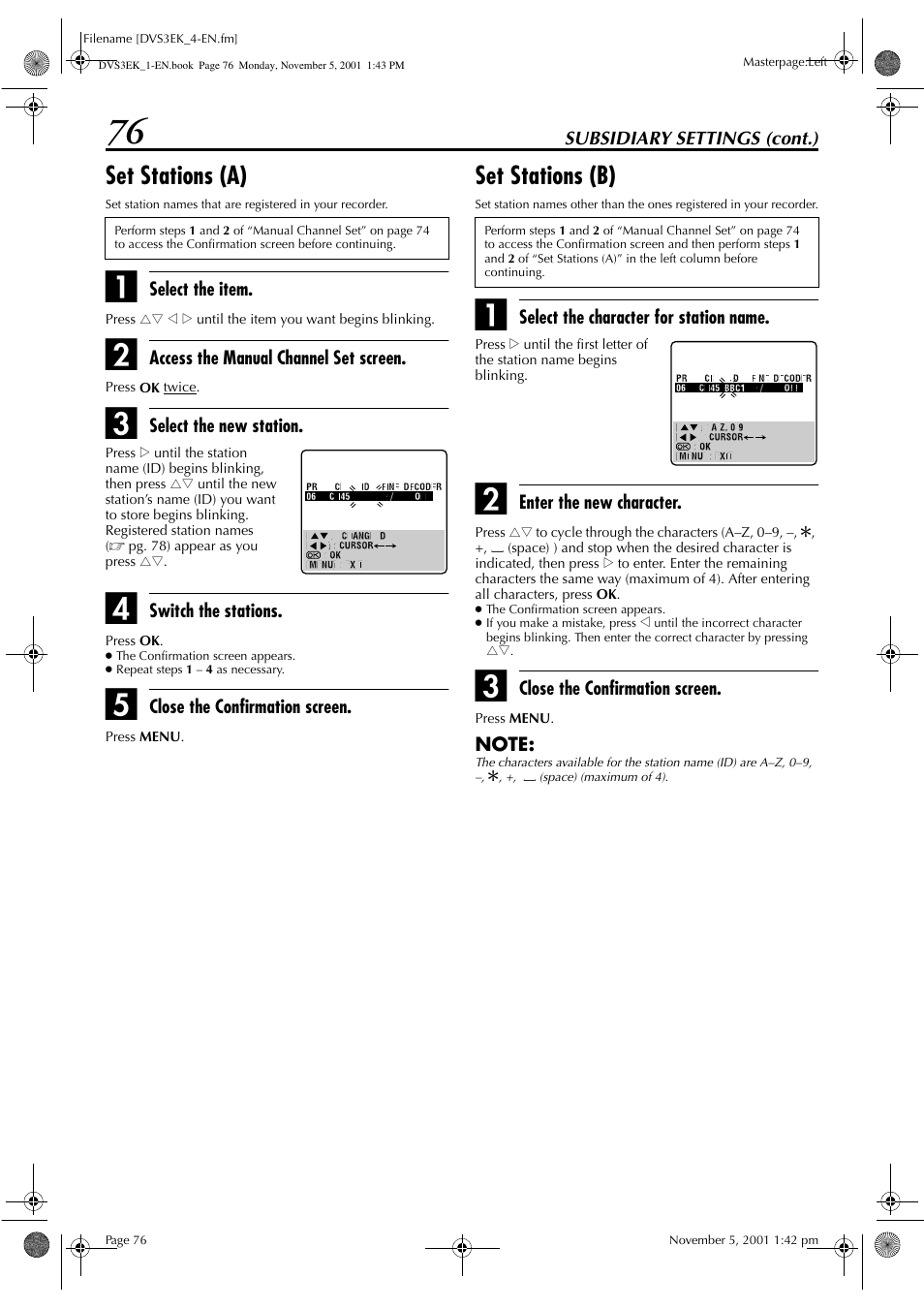 Set stations (a), Set stations (b) | JVC HR-DVS3EK User Manual | Page 76 / 92