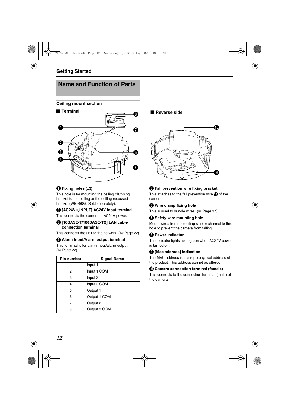 Name and function of parts | JVC VN-V686U User Manual | Page 12 / 44