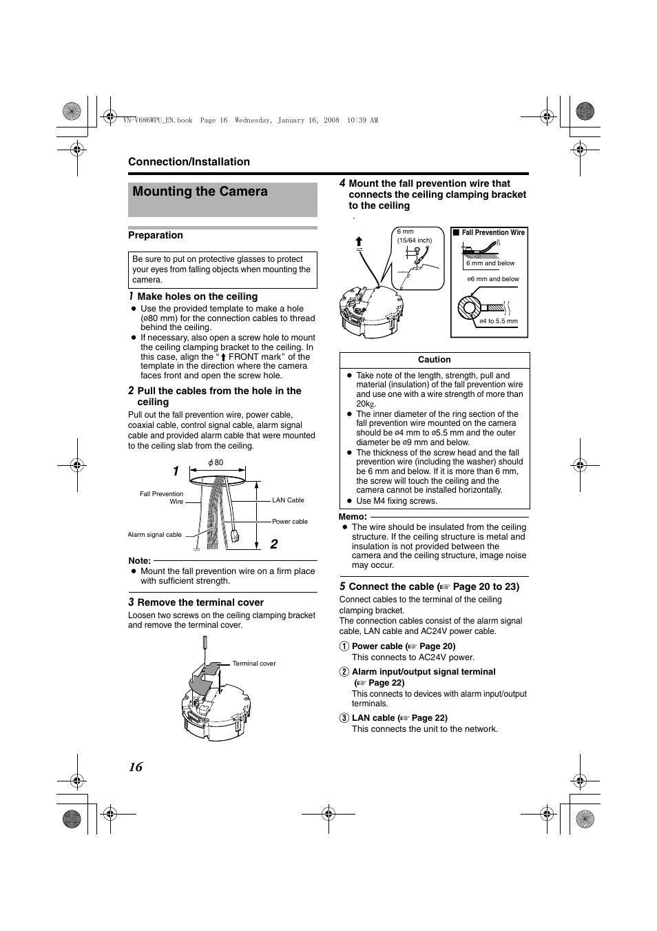 Connection/installation, Mounting the camera | JVC VN-V686U User Manual | Page 16 / 44