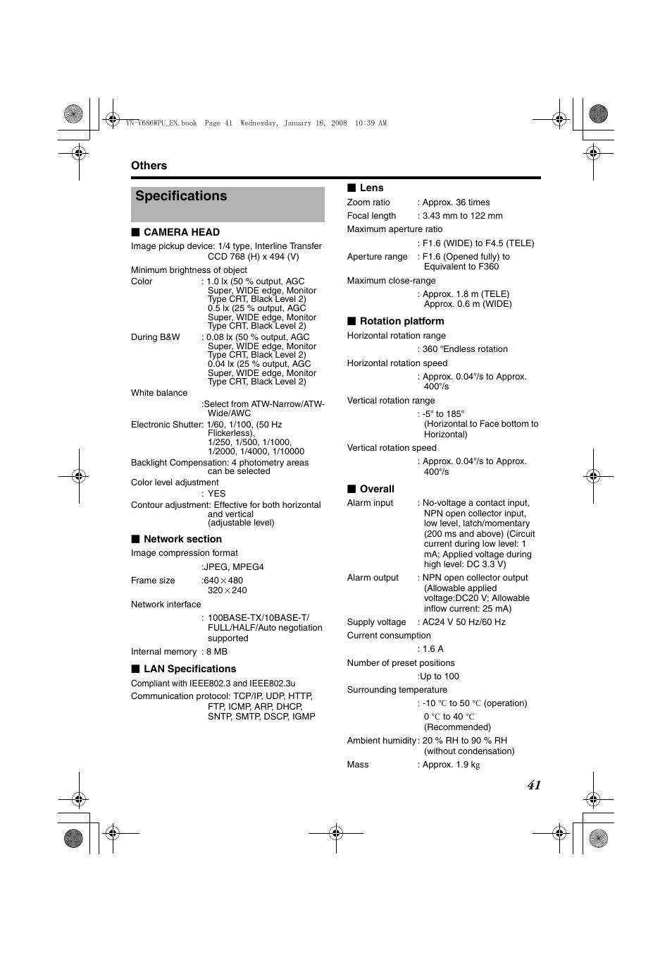 Others, Specifications | JVC VN-V686U User Manual | Page 41 / 44