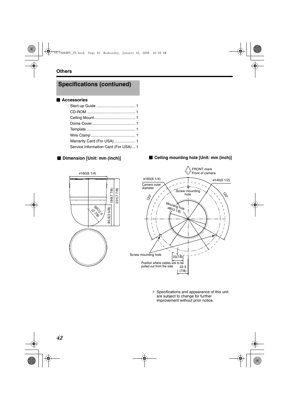 Specifications (contiuned) | JVC VN-V686U User Manual | Page 42 / 44