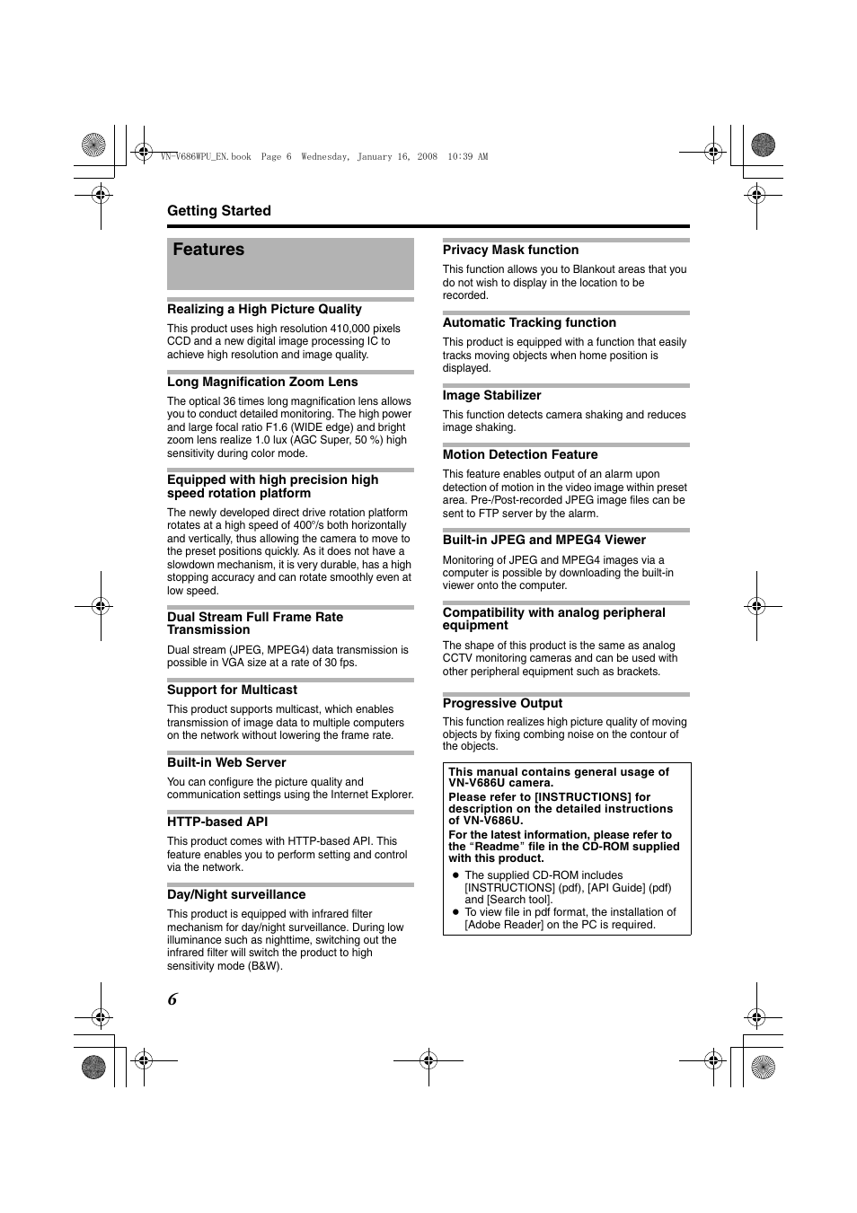 Features | JVC VN-V686U User Manual | Page 6 / 44