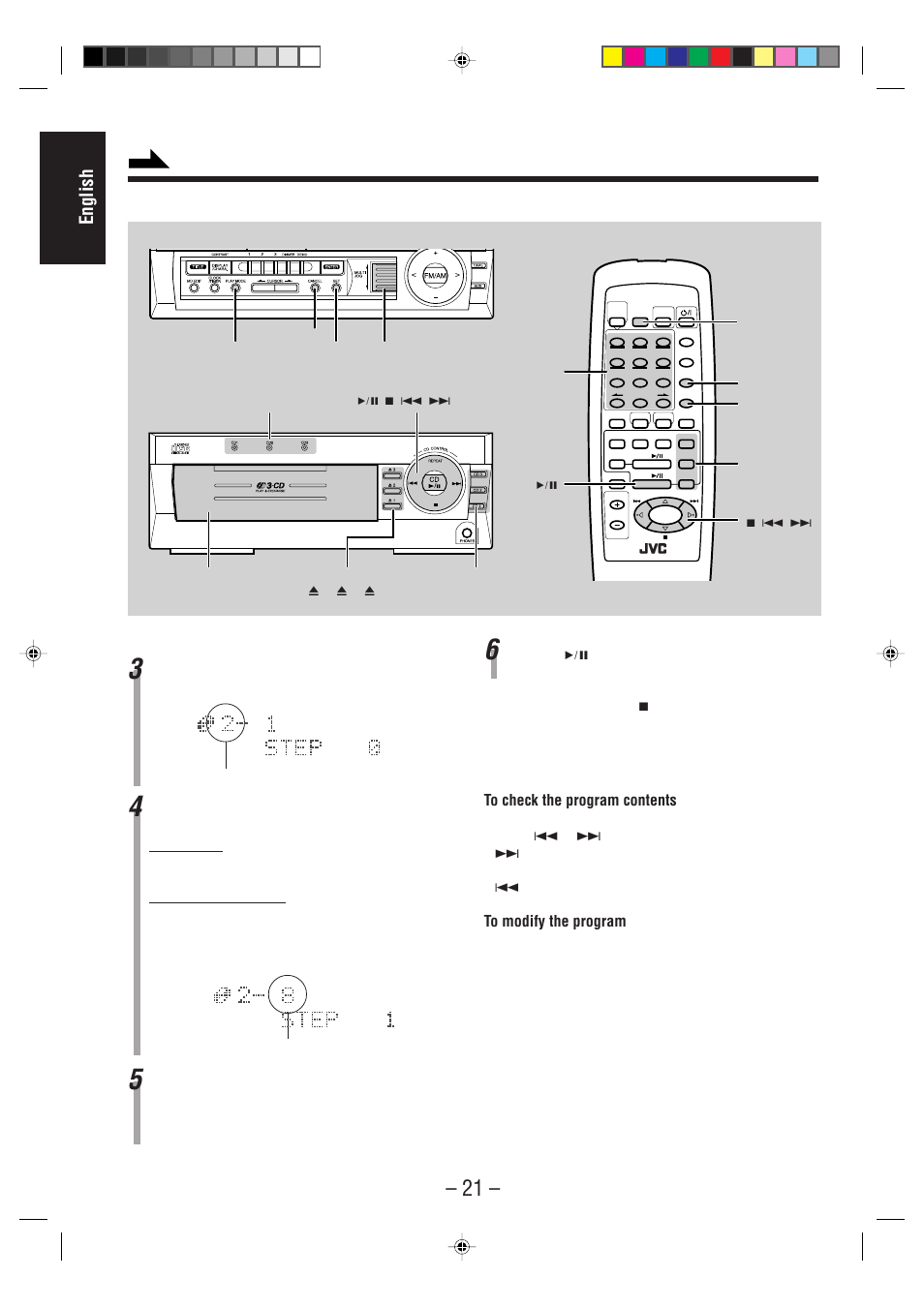 English, Remote control amplifier/tuner, Cd player | JVC CA-MD70R User Manual | Page 22 / 53