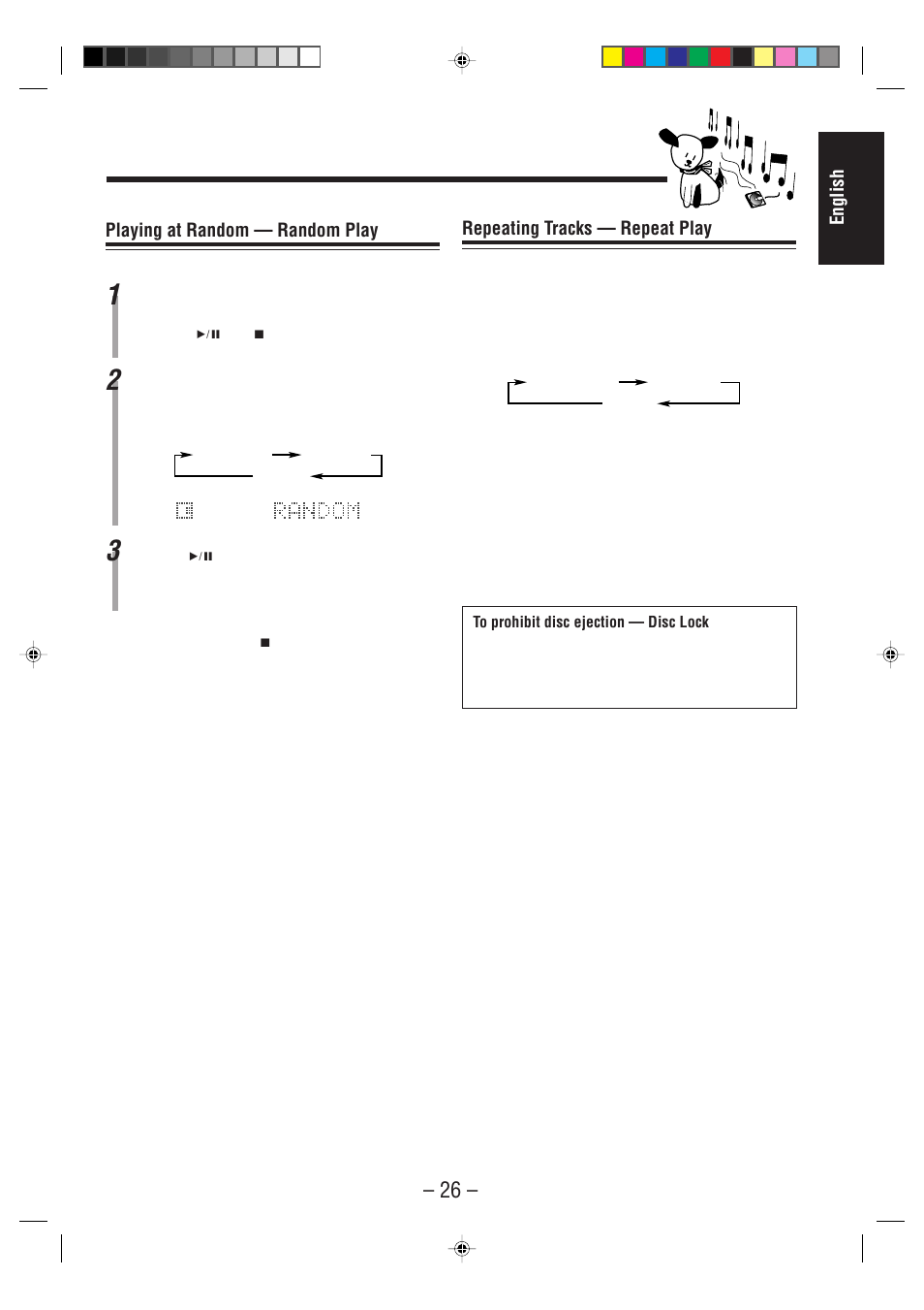 English repeating tracks — repeat play, Playing at random — random play | JVC CA-MD70R User Manual | Page 27 / 53