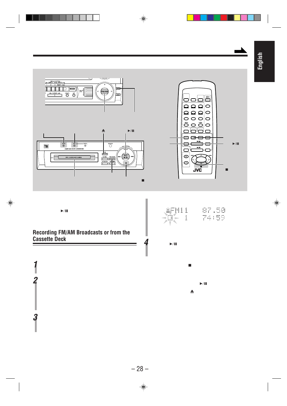 English, Remote control md recorder, Insert a recordable md. the md in lamp lights | JVC CA-MD70R User Manual | Page 29 / 53