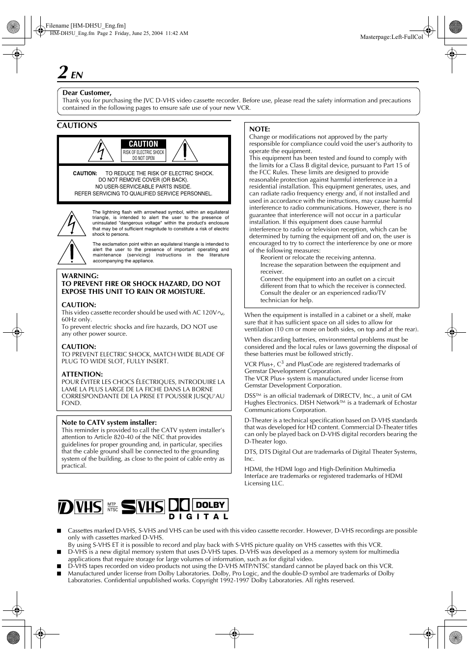 JVC D-VHS User Manual | Page 2 / 92