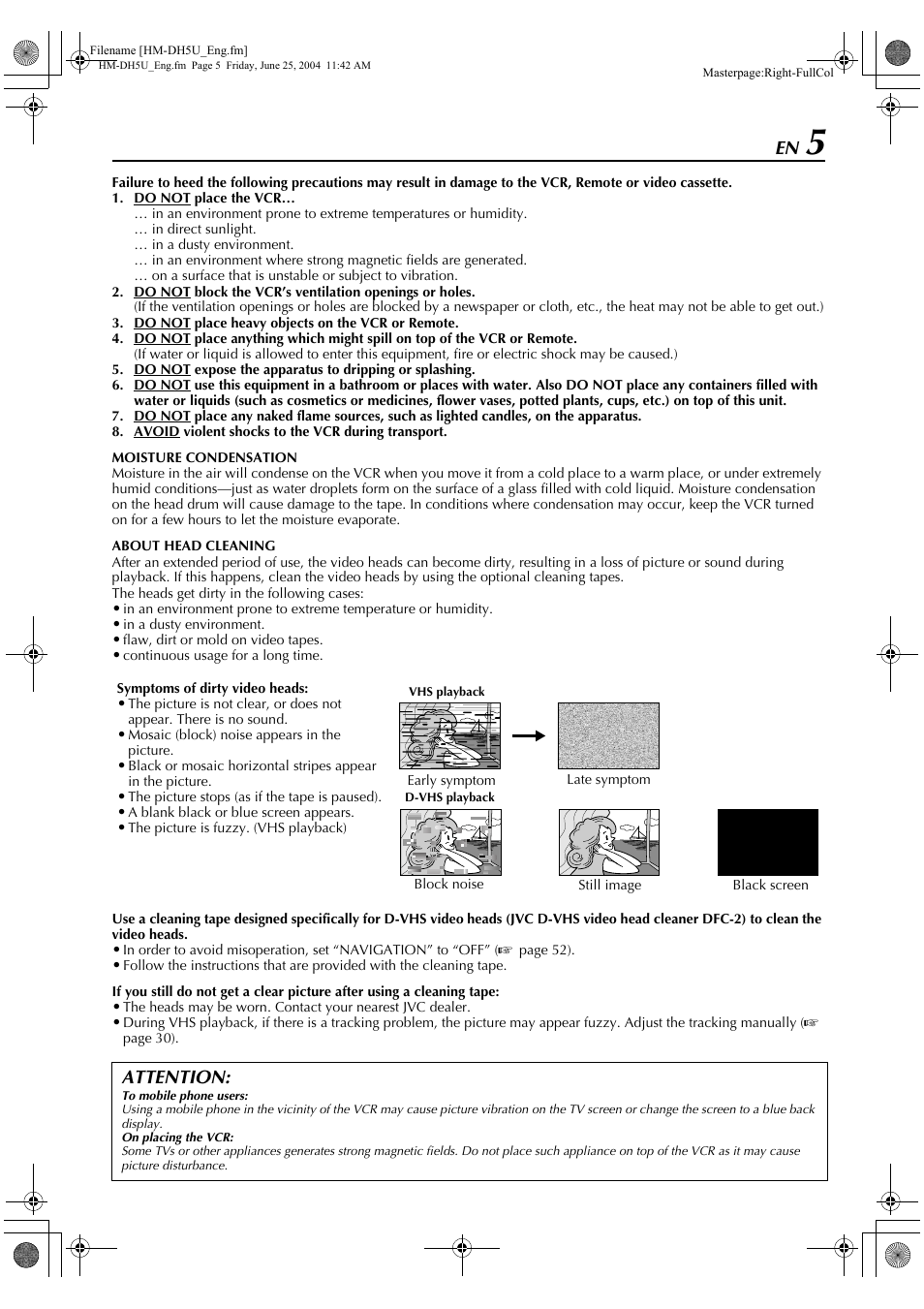 Attention | JVC D-VHS User Manual | Page 5 / 92