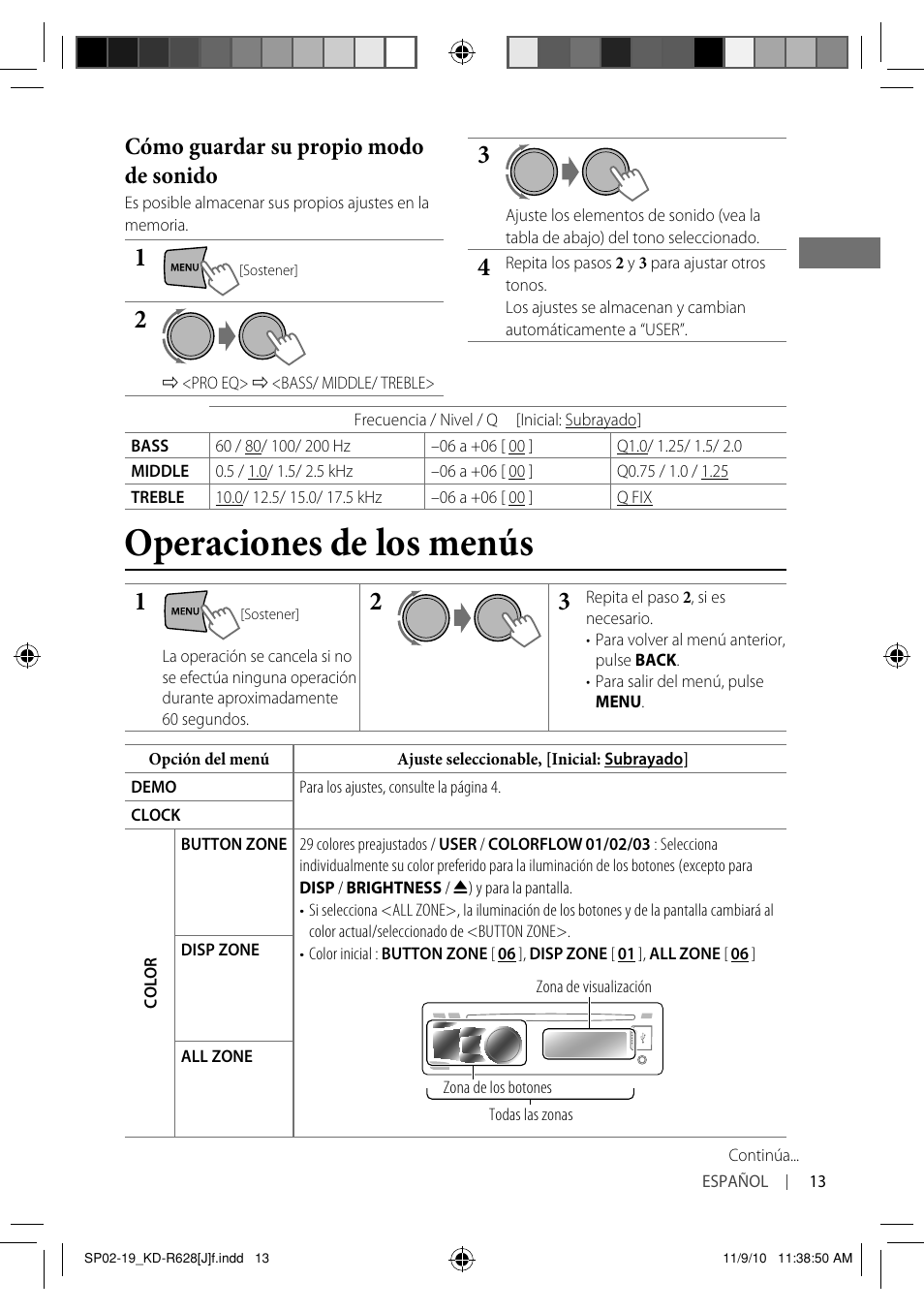 Operaciones de los menús, Cómo guardar su propio modo de sonido | JVC GET0735-001A User Manual | Page 31 / 55