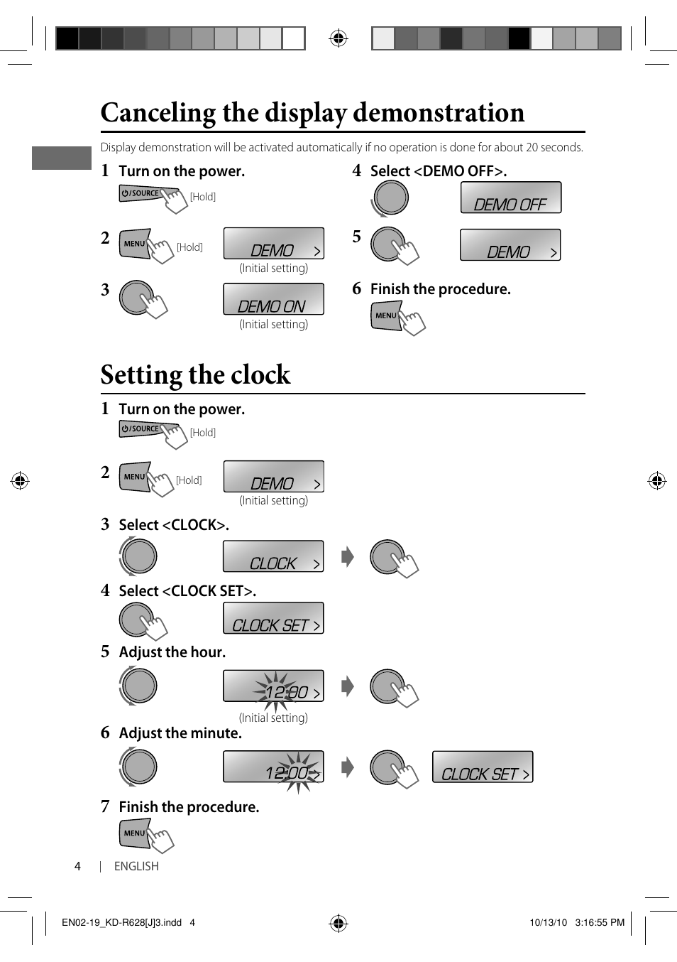 Setting the clock, Canceling the display demonstration | JVC GET0735-001A User Manual | Page 4 / 55