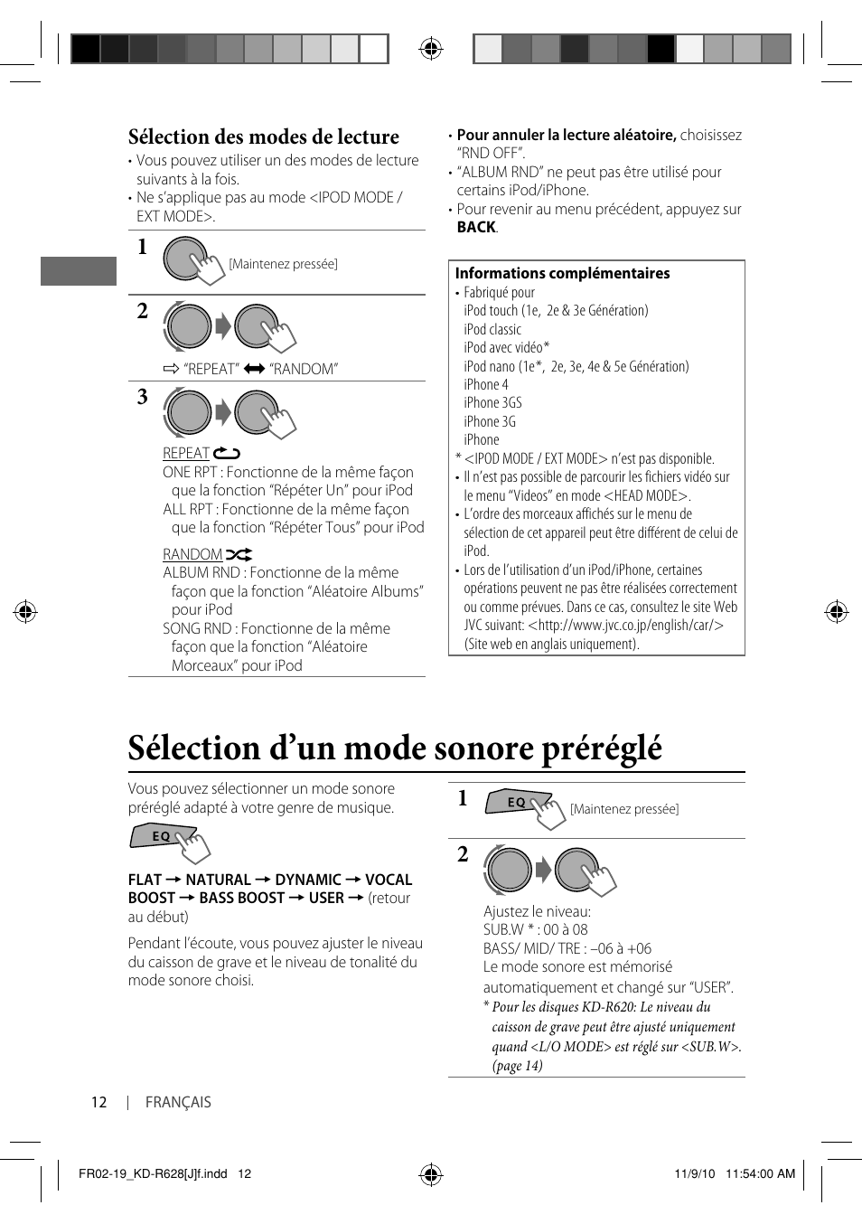 Sélection d’un mode sonore préréglé, Sélection des modes de lecture | JVC GET0735-001A User Manual | Page 48 / 55