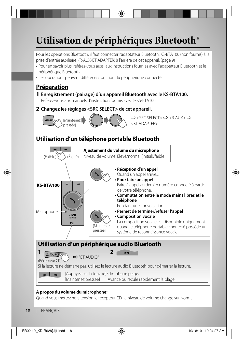 Utilisation de périphériques bluetooth, Préparation, Utilisation d’un téléphone portable bluetooth | Utilisation d’un périphérique audio bluetooth | JVC GET0735-001A User Manual | Page 54 / 55