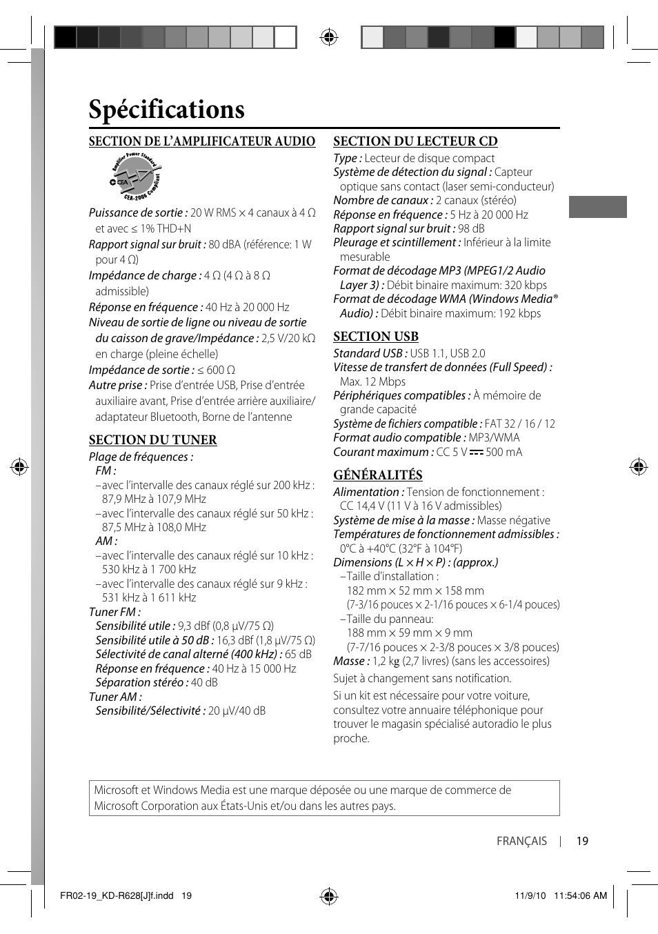 Spécifications | JVC GET0735-001A User Manual | Page 55 / 55