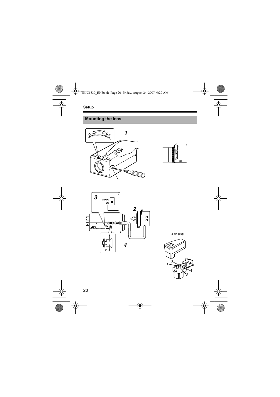 Mounting the lens, A pg. 20) | JVC TK-C1531EG User Manual | Page 20 / 70