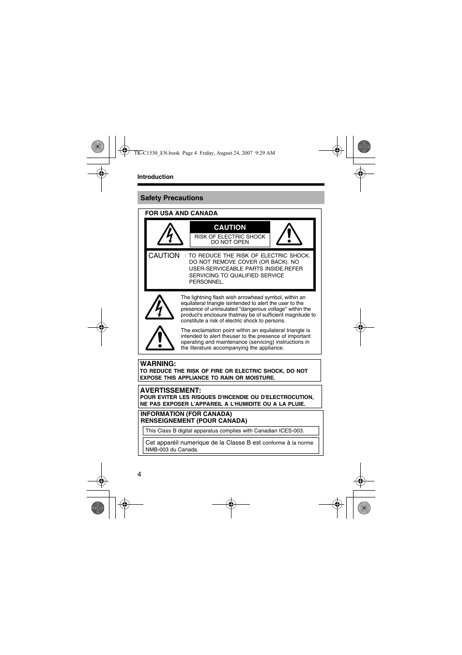 Introduction, Safety precautions | JVC TK-C1531EG User Manual | Page 4 / 70