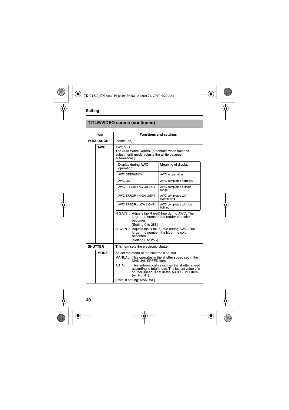 JVC TK-C1531EG User Manual | Page 40 / 70