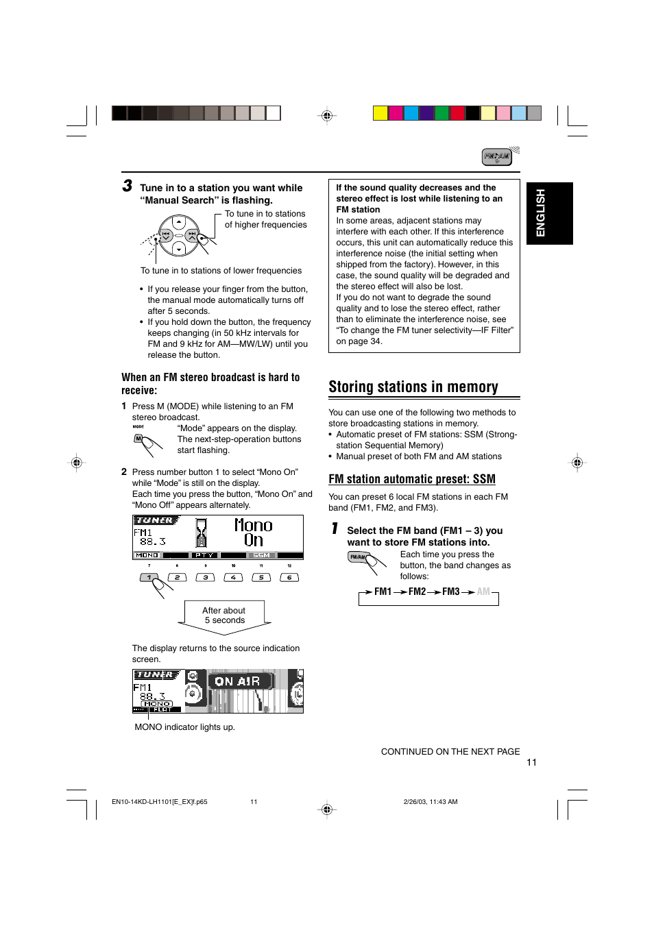 Fm station automatic preset: ssm | JVC KD-LH1101 User Manual | Page 11 / 62