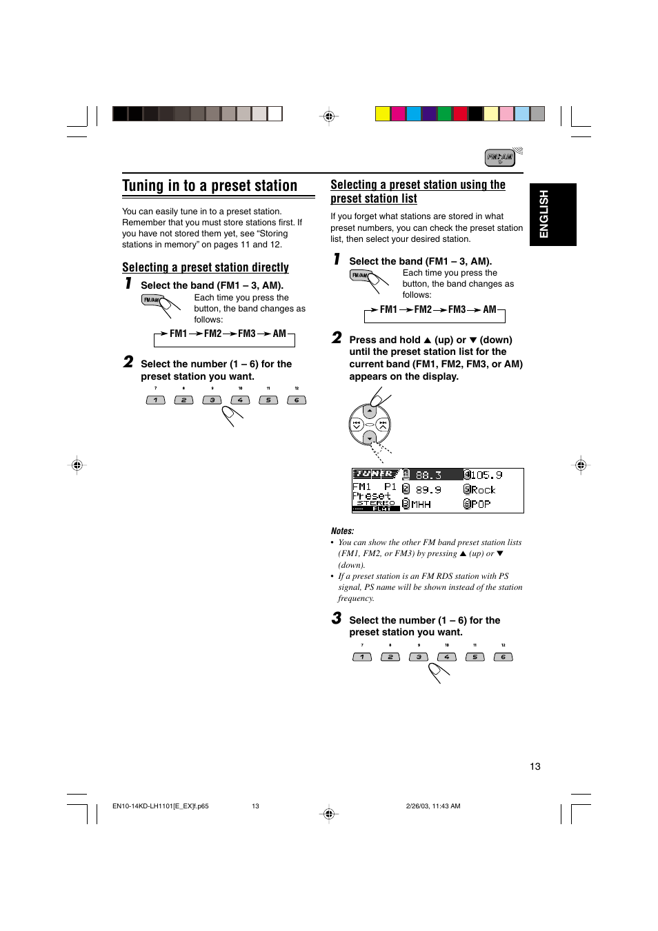 Tuning in to a preset station | JVC KD-LH1101 User Manual | Page 13 / 62