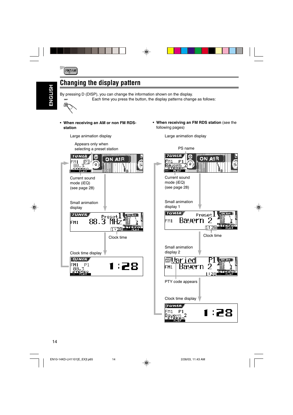 Changing the display pattern, English | JVC KD-LH1101 User Manual | Page 14 / 62