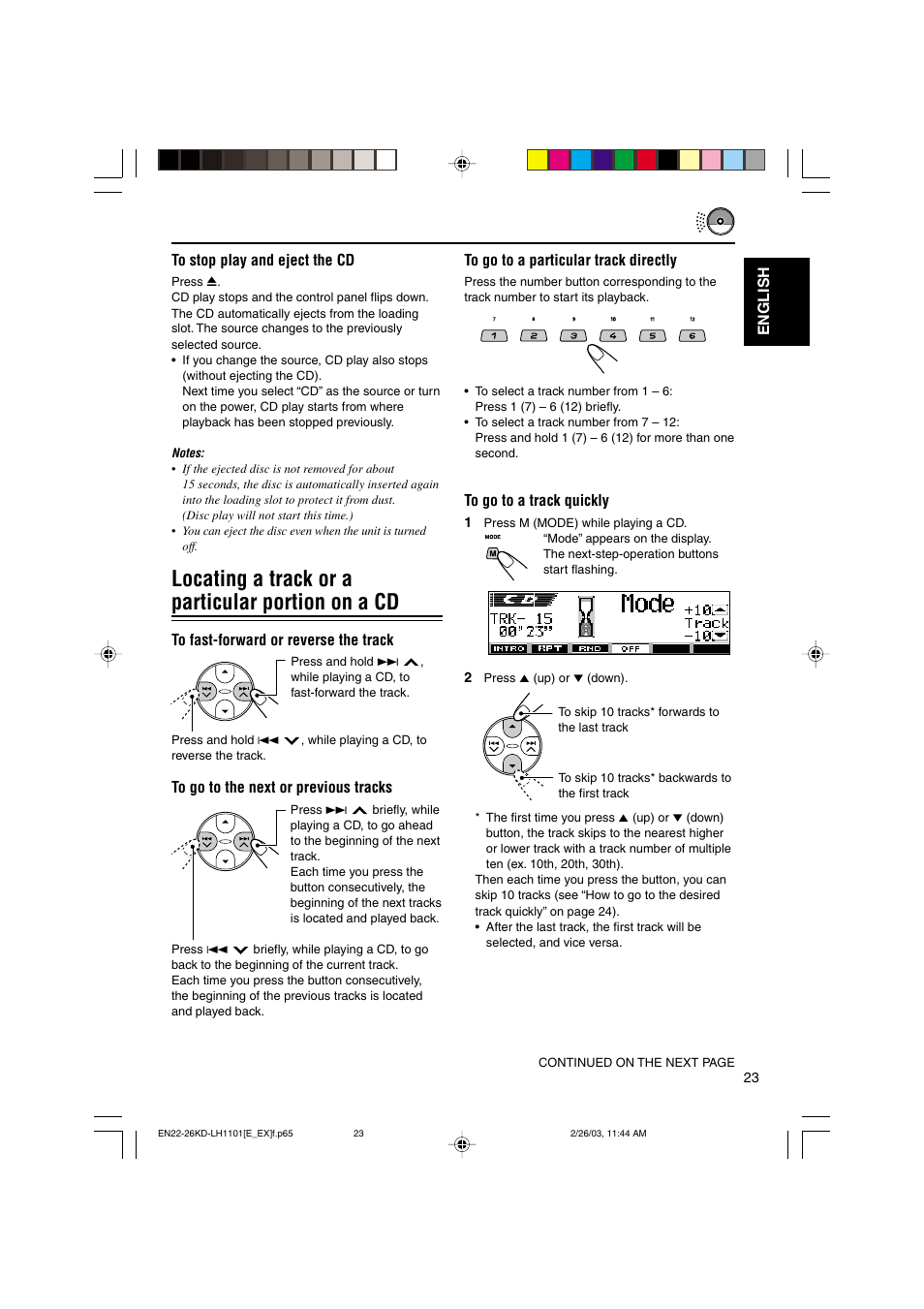 Locating a track or a particular portion on a cd | JVC KD-LH1101 User Manual | Page 23 / 62