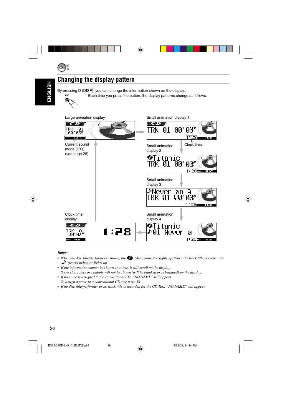 Changing the display pattern, English | JVC KD-LH1101 User Manual | Page 26 / 62