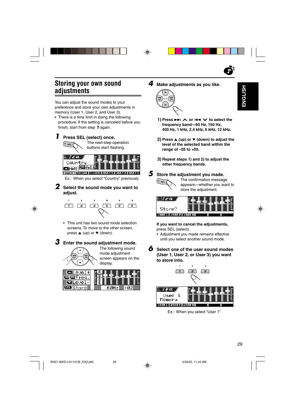 Storing your own sound adjustments | JVC KD-LH1101 User Manual | Page 29 / 62