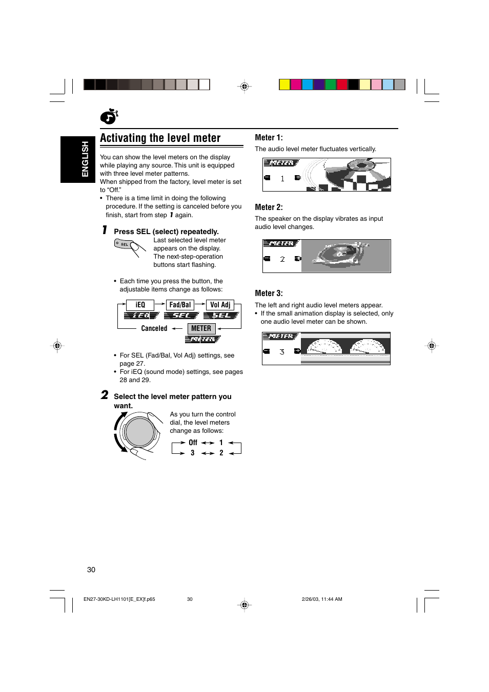 Activating the level meter | JVC KD-LH1101 User Manual | Page 30 / 62