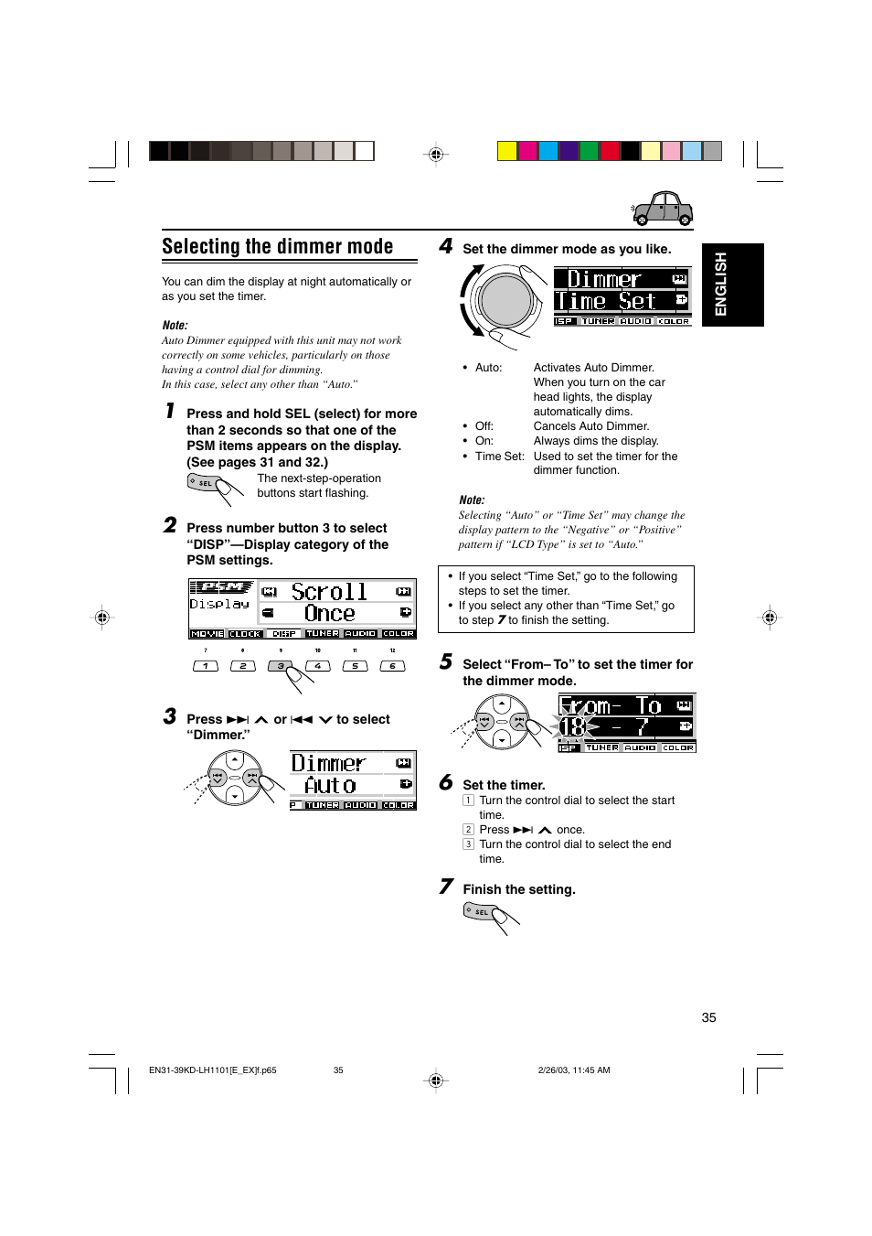 Selecting the dimmer mode | JVC KD-LH1101 User Manual | Page 35 / 62