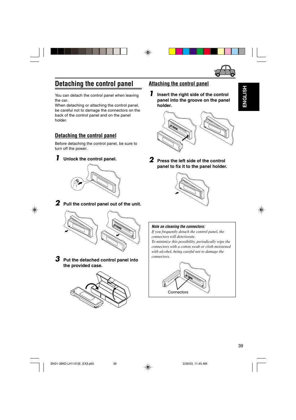 Detaching the control panel | JVC KD-LH1101 User Manual | Page 39 / 62