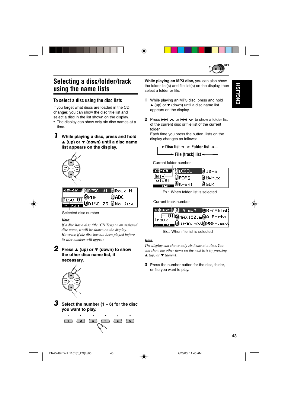 Selecting a disc/folder/track using the name lists | JVC KD-LH1101 User Manual | Page 43 / 62