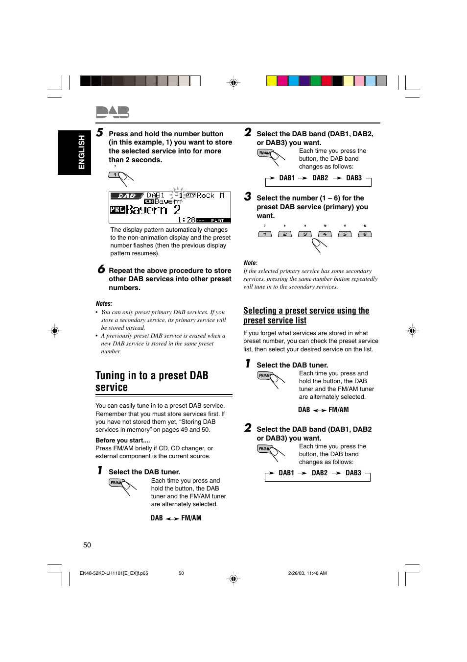 Tuning in to a preset dab service | JVC KD-LH1101 User Manual | Page 50 / 62