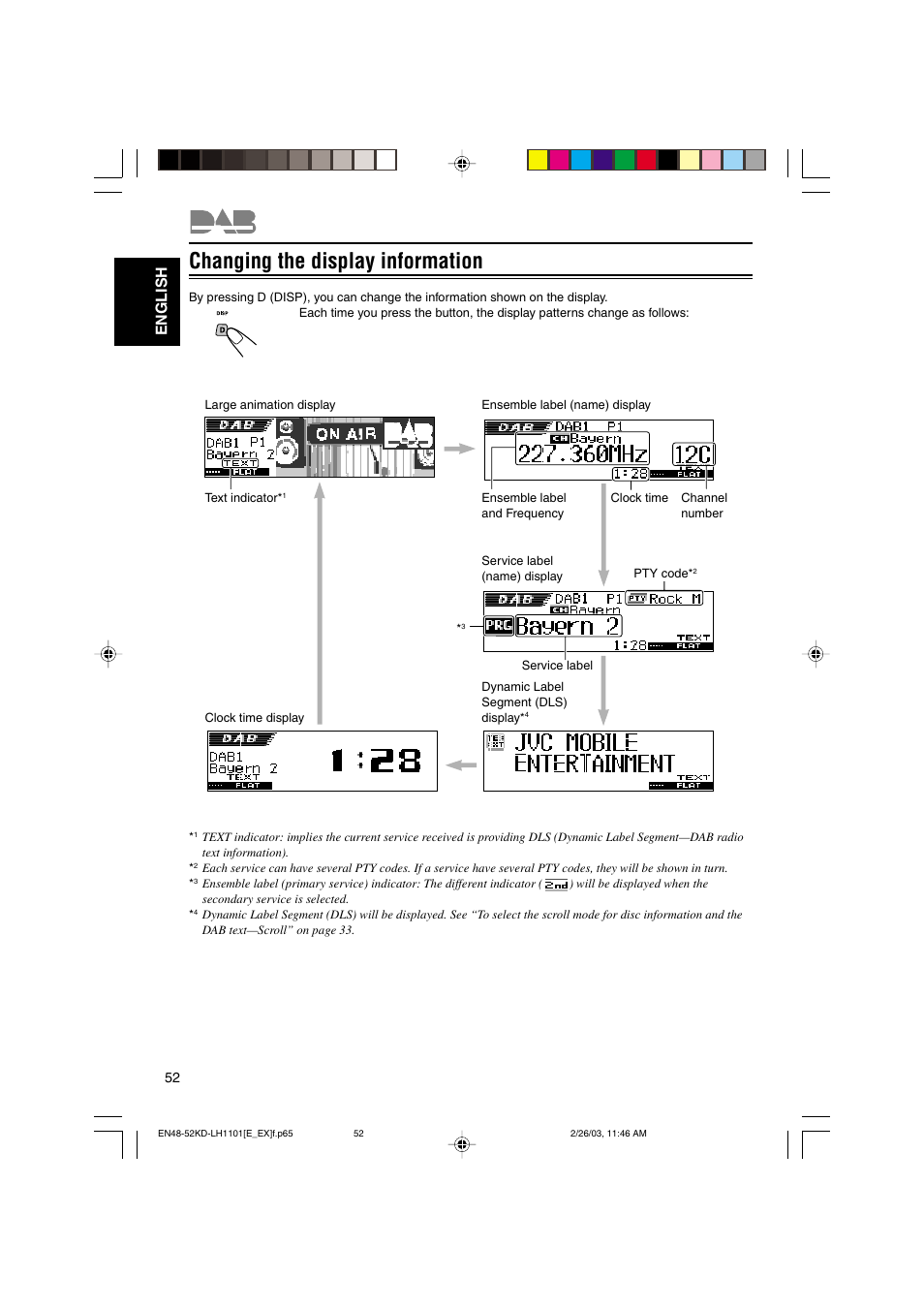 Changing the display information, English | JVC KD-LH1101 User Manual | Page 52 / 62