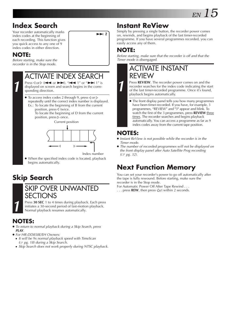 Activate index search, Activate instant review, Index search | Instant review | JVC HR-DD858E/EH User Manual | Page 15 / 64