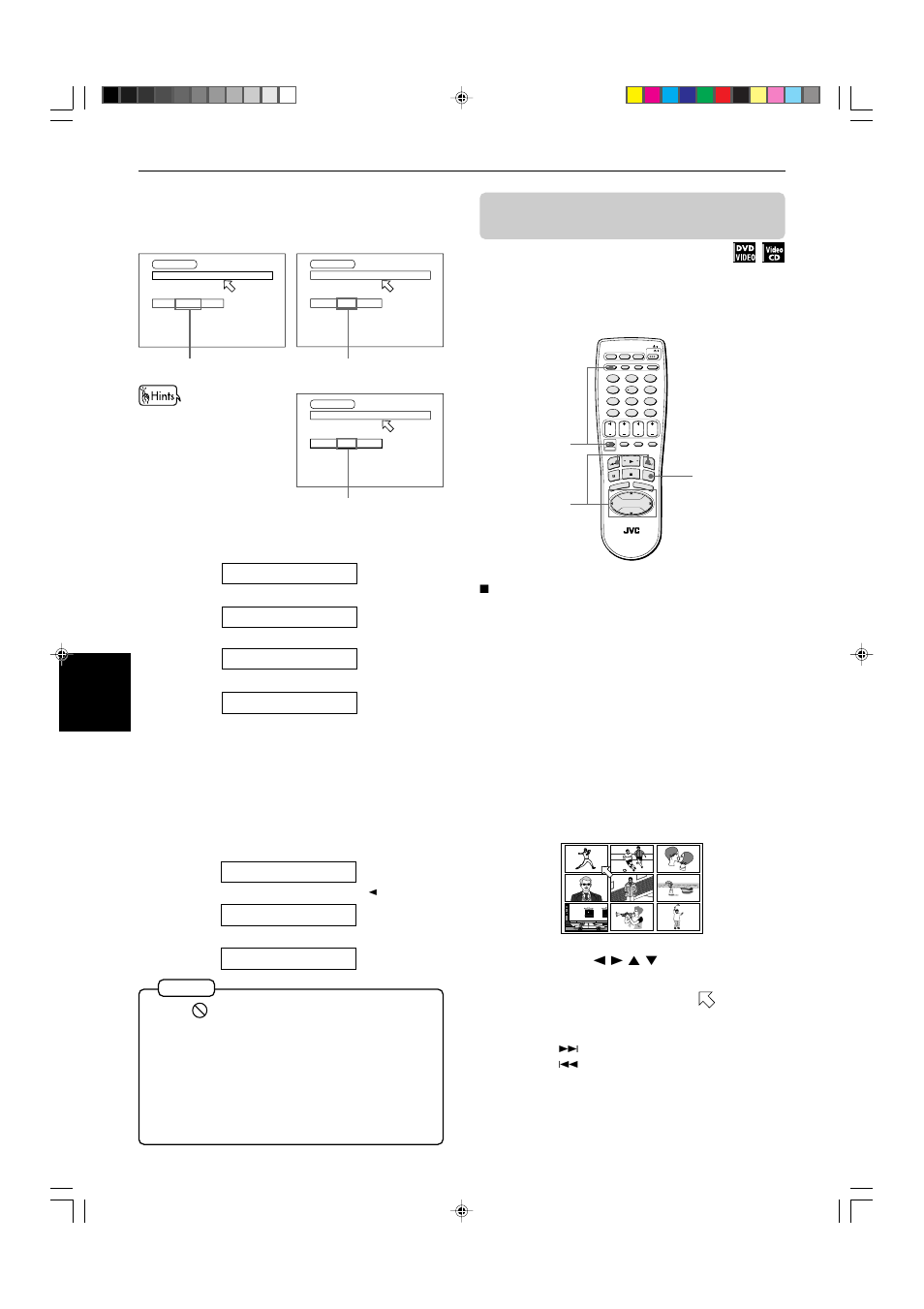 Press enter, Press subtitle - digest while holding down shift, Use cursor 2/3/5/∞ to select the desired scene | JVC XV-522SL User Manual | Page 26 / 52