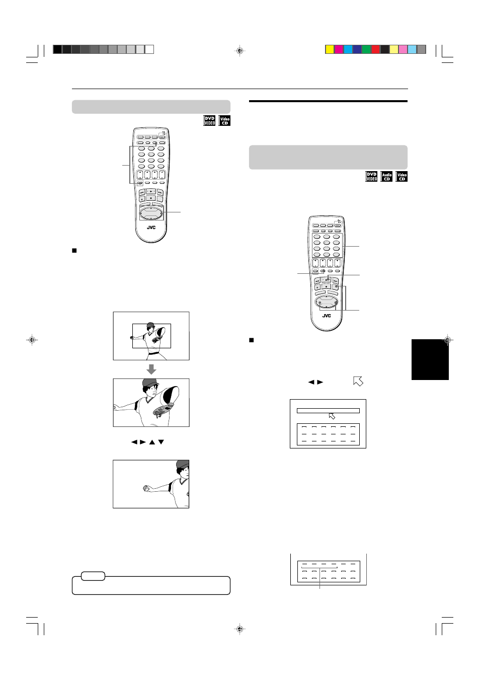 Changing the playback order, Press play mode - cancel, Use cursor 2/3/5/∞ to move the zoomed-in scene | Press angle - zoom while holding down shift, While stopped, The play mode menu appears on the tv screen, During playback or while paused, Advanced operations, English français | JVC XV-522SL User Manual | Page 29 / 52