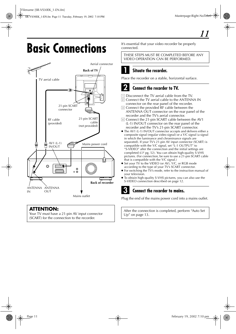 Basic connections | JVC SR-VS30EK User Manual | Page 11 / 92