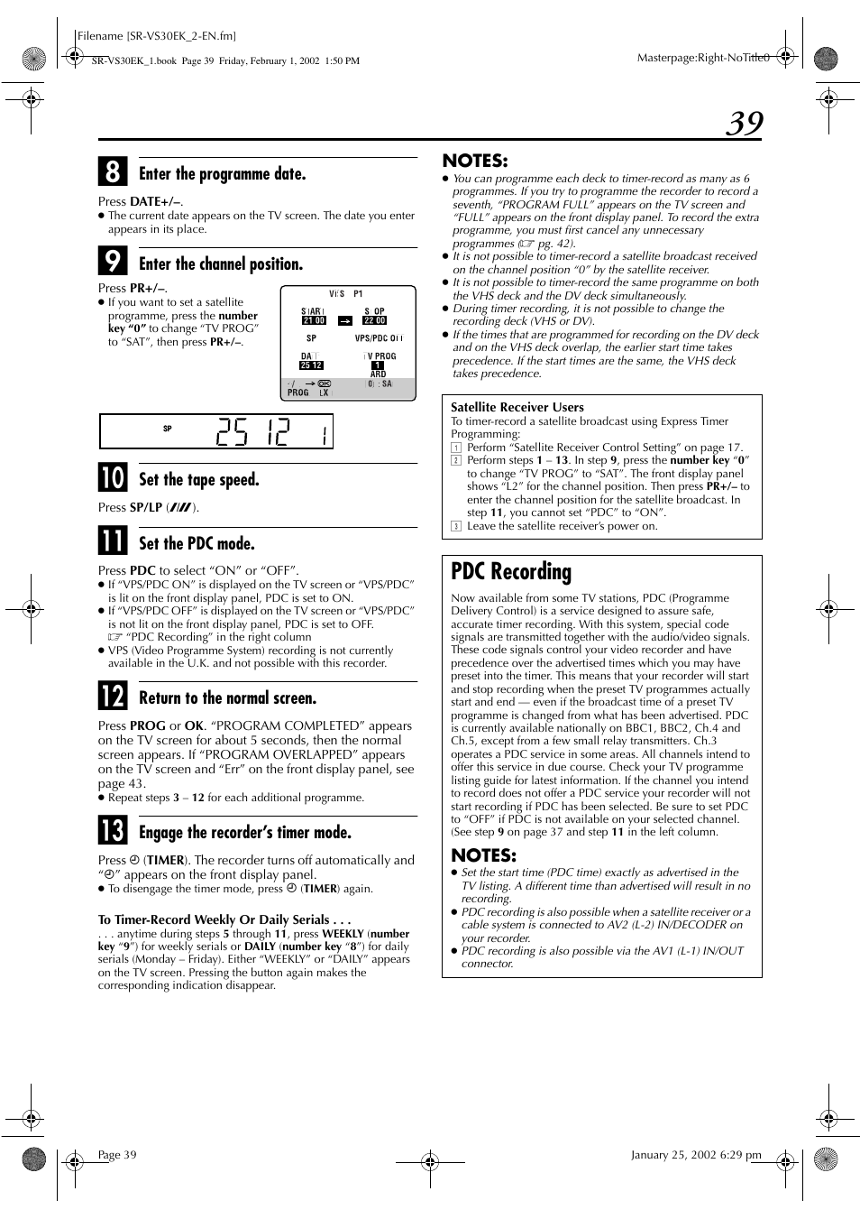 Pdc recording | JVC SR-VS30EK User Manual | Page 39 / 92