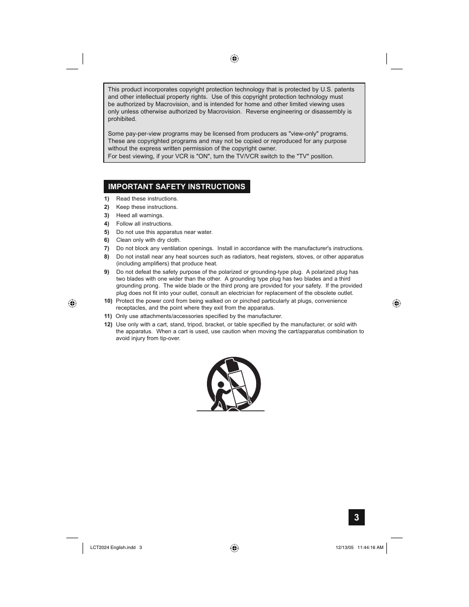 Important safety instructions | JVC HD-P70R1U User Manual | Page 3 / 112