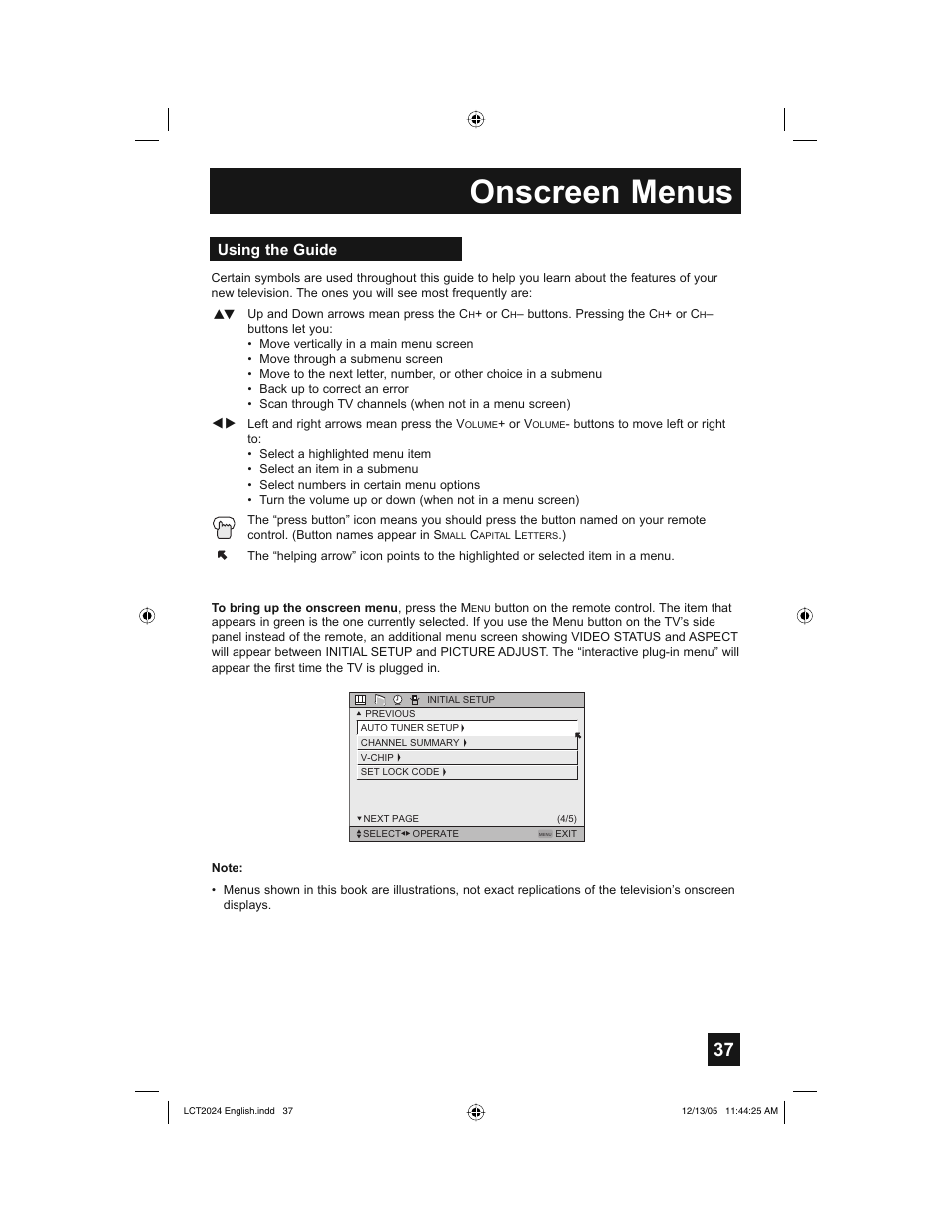 Onscreen menus, Using the guide | JVC HD-P70R1U User Manual | Page 37 / 112