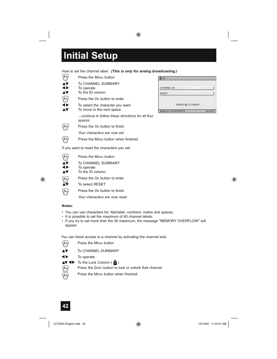 Initial setup | JVC HD-P70R1U User Manual | Page 42 / 112