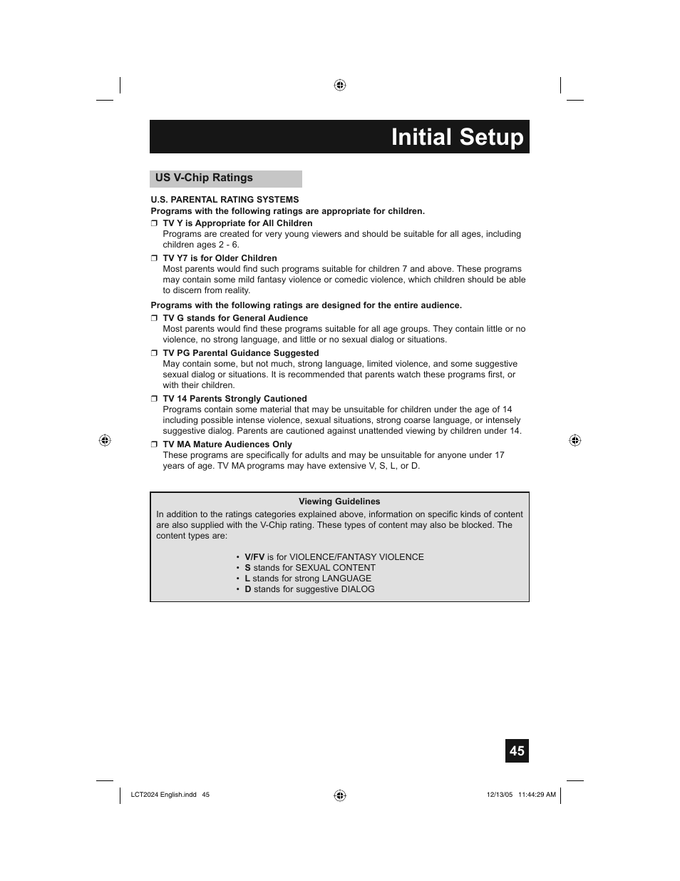 Initial setup | JVC HD-P70R1U User Manual | Page 45 / 112